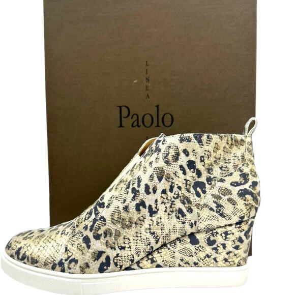 LINEA PAOLO Felicia III Wedge Platform Sneaker Metallic Gold Snake Leopard 8 - Picture 1 of 8